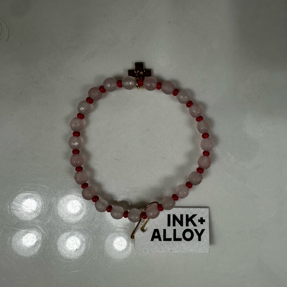 INK+ALLOY Pink Red Beaded Cross Bracelet